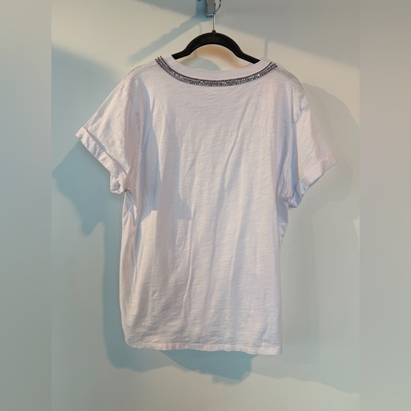 Cinq a Sept White T Shirt with Embellished Neckline - L - Picture 3 of 3